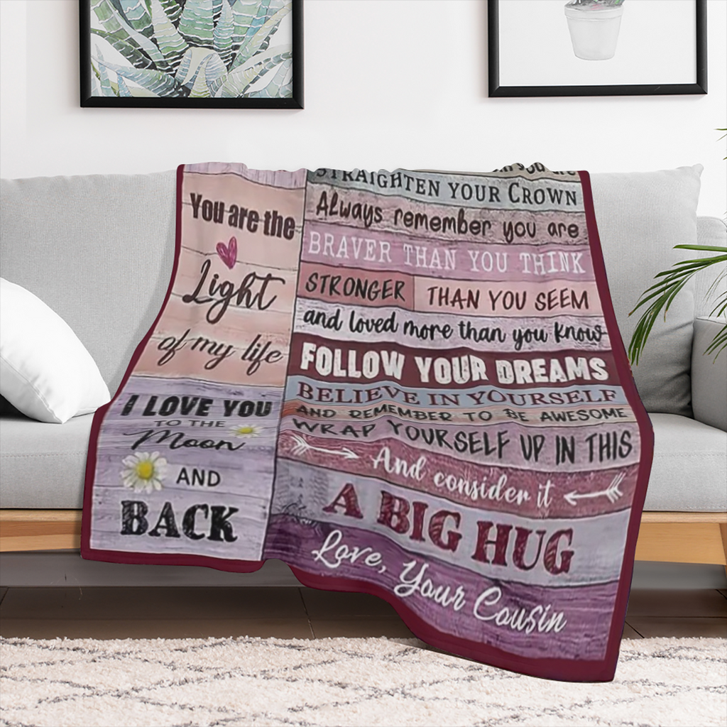 1pc Letter To Cousin Blanket, Contemporary Style, Outdoor Blanket, Travel Camping Blanket, Soft And Comfortable Blanket, Travel Sofa Bed, Office Home Decor, Birthday Gift Blanket, Boys, Girls, Adults,
