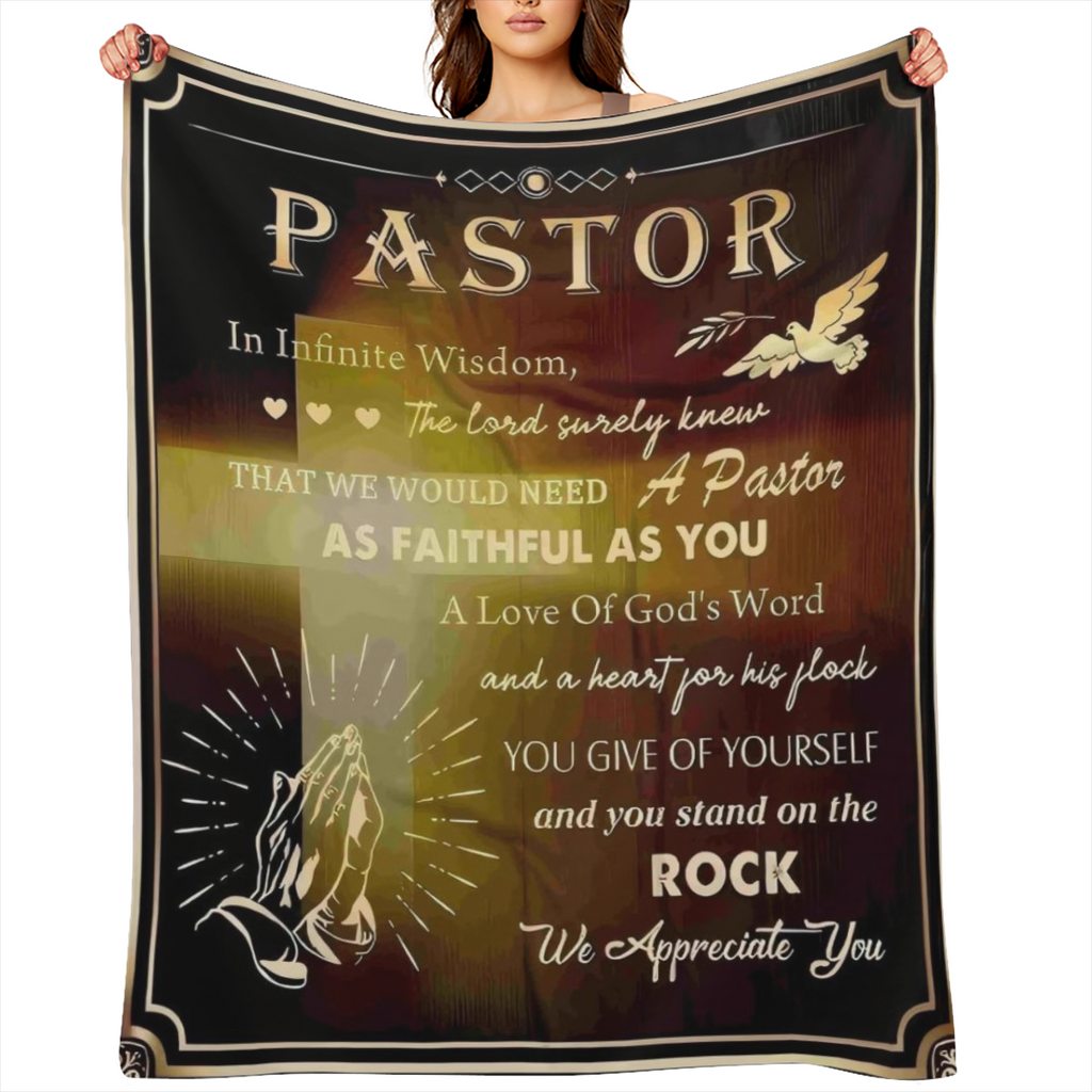1pc Pastor Appreciation Gift - Vintage Style Knit Polyester Flannel Blanket Religious Christian Oblong Towel with Faithful Message 280gsm - Unique MenS Gift for Clergy