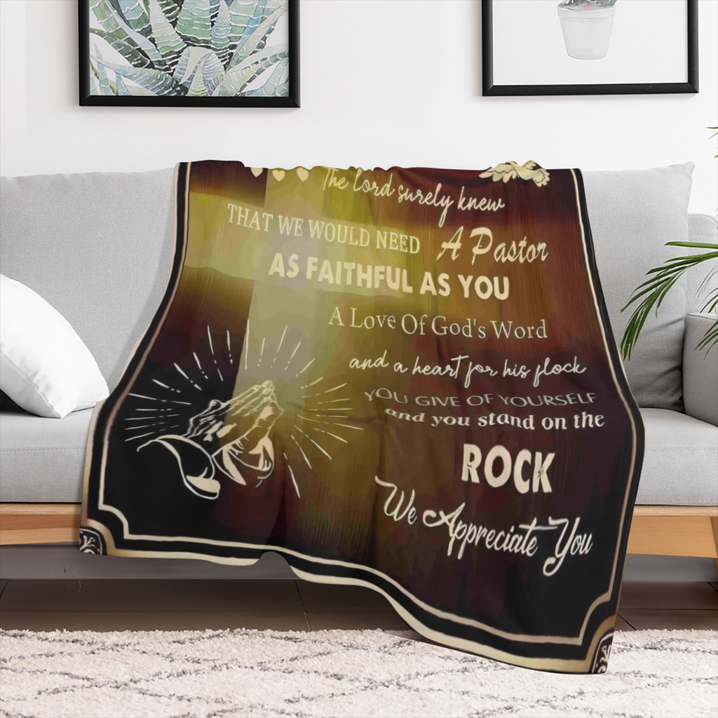 1pc Pastor Appreciation Gift - Vintage Style Knit Polyester Flannel Blanket Religious Christian Oblong Towel with Faithful Message 280gsm - Unique MenS Gift for Clergy