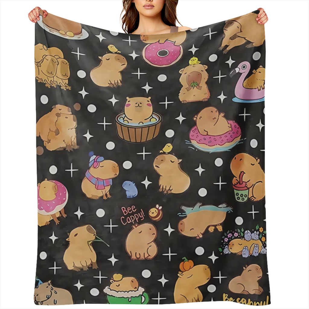 1 Pc Capybara Plush Throw Blanket, Cute Capybara Bee Blanket For Dcor, Capybara Stuffed Animal Flannel Fleece Blanket, Soft Capybara Stuffed Animal Blanket For Warmth And Comfort, Soft Throw Blanket