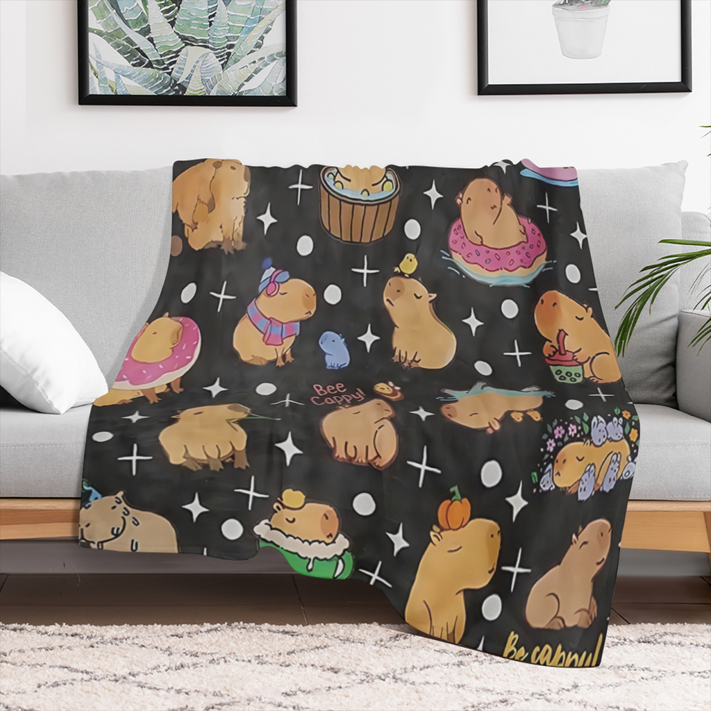 1 Pc Capybara Plush Throw Blanket, Cute Capybara Bee Blanket For Dcor, Capybara Stuffed Animal Flannel Fleece Blanket, Soft Capybara Stuffed Animal Blanket For Warmth And Comfort, Soft Throw Blanket