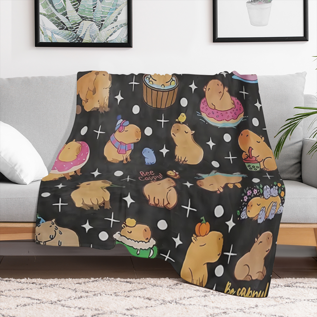 1 Pc Capybara Plush Throw Blanket, Cute Capybara Bee Blanket For Dcor, Capybara Stuffed Animal Flannel Fleece Blanket, Soft Capybara Stuffed Animal Blanket For Warmth And Comfort, Soft Throw Blanket
