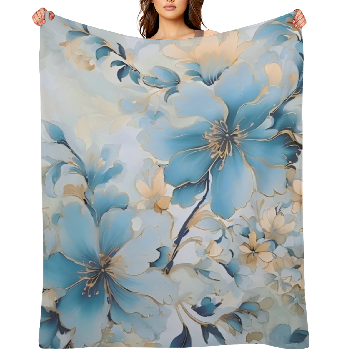 Blue Flower Style Print Blanket for Kids Girls Boys Flannel Blanket Print Soft Blankets and Throws for Sofa Couch Bed Blanket
