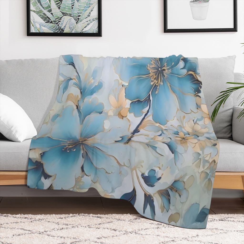 Blue Flower Style Print Blanket for Kids Girls Boys Flannel Blanket Print Soft Blankets and Throws for Sofa Couch Bed Blanket