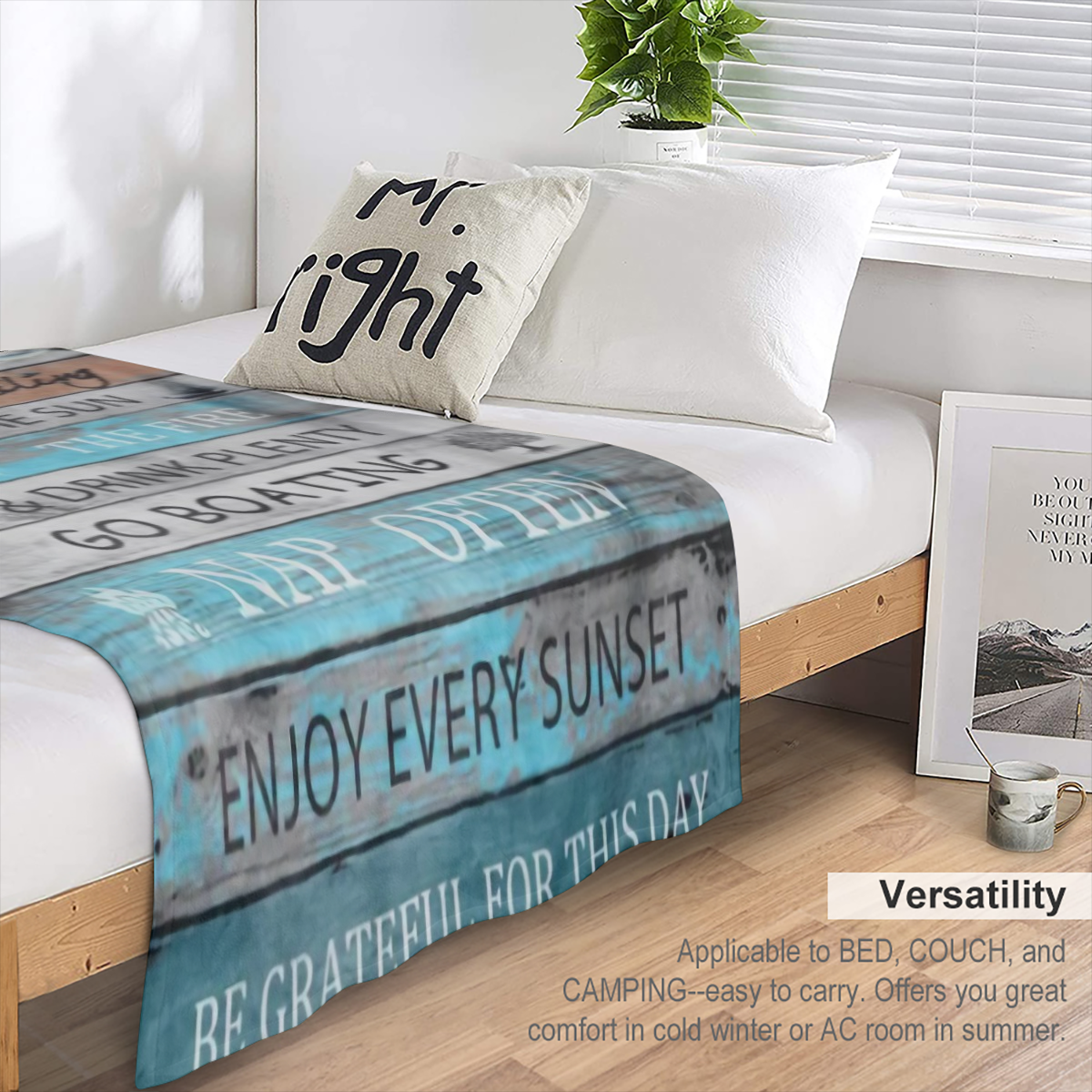 1pc Ultra- Soft Flannel Lake Rules Throw Blanket - Warm, Cozy, and Rustic Decor for Lake House, Cabin, or Porch - Green, Sherpa Fleece, Lake- Inspired Design, Perfect for Paddling, Boating, or Relaxin