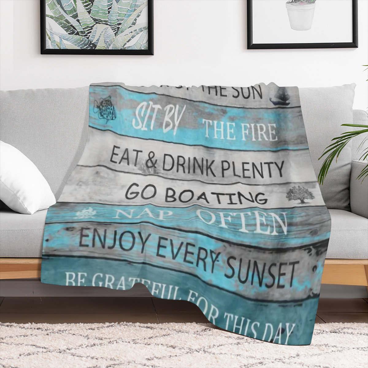 1pc Ultra- Soft Flannel Lake Rules Throw Blanket - Warm, Cozy, and Rustic Decor for Lake House, Cabin, or Porch - Green, Sherpa Fleece, Lake- Inspired Design, Perfect for Paddling, Boating, or Relaxin