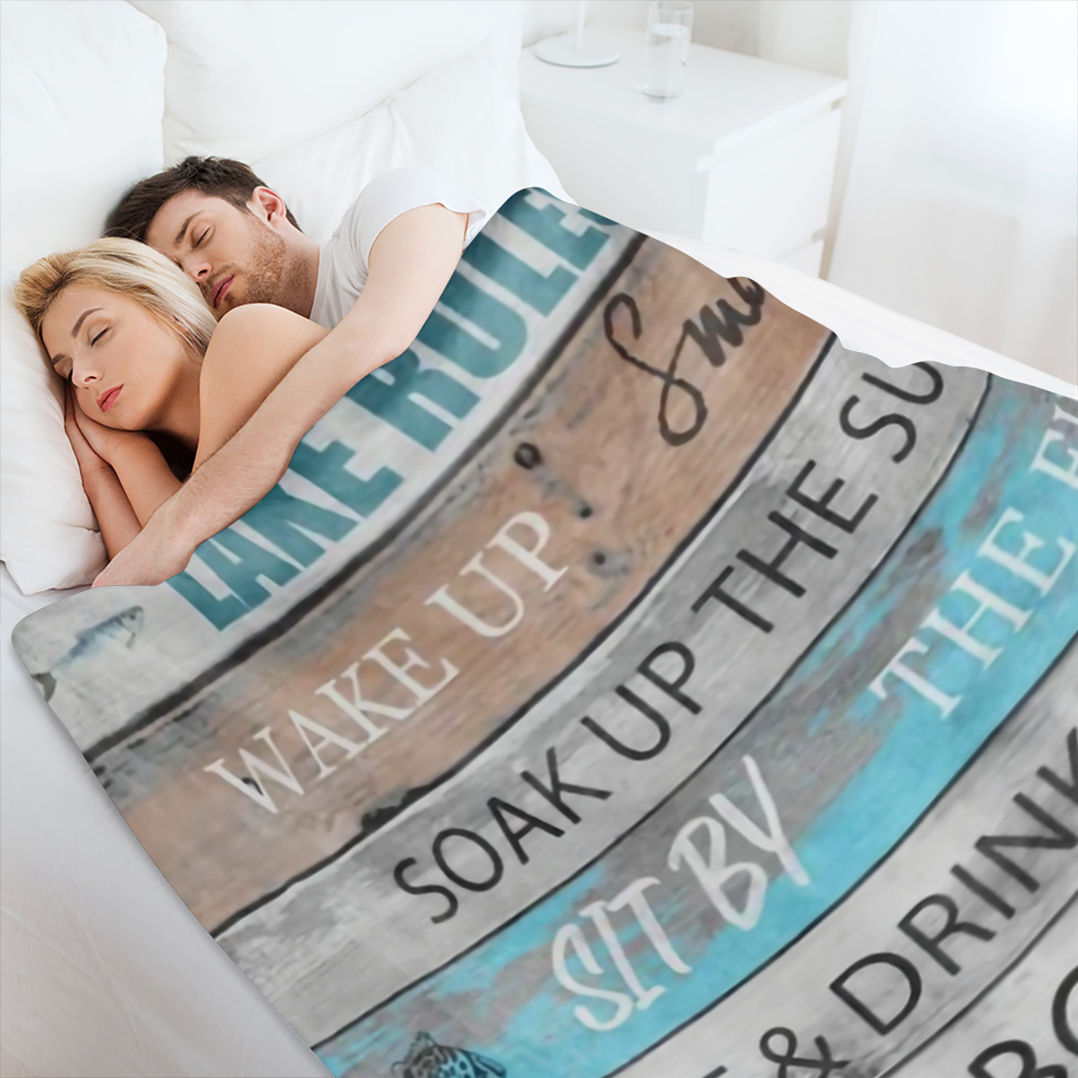 1pc Ultra- Soft Flannel Lake Rules Throw Blanket - Warm, Cozy, and Rustic Decor for Lake House, Cabin, or Porch - Green, Sherpa Fleece, Lake- Inspired Design, Perfect for Paddling, Boating, or Relaxin
