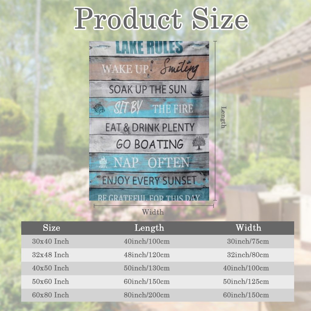 1pc Ultra- Soft Flannel Lake Rules Throw Blanket - Warm, Cozy, and Rustic Decor for Lake House, Cabin, or Porch - Green, Sherpa Fleece, Lake- Inspired Design, Perfect for Paddling, Boating, or Relaxin
