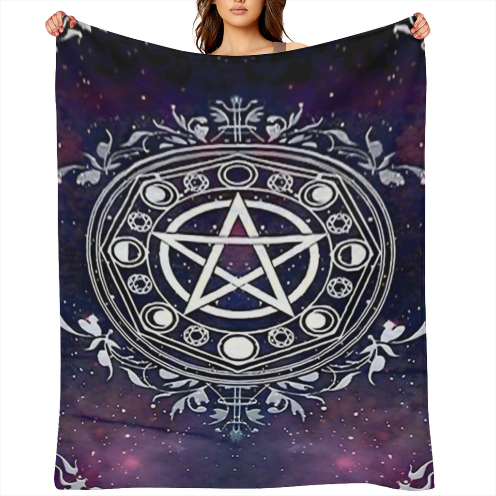 Pagan Mystery Mandala Blanket - Polyester Flannel Pentagram Design Bed Sofa Living Room Black Magic Black Craft Theme Large Size