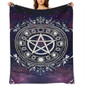 Pagan Mystery Mandala Blanket - Polyester Flannel Pentagram Design Bed Sofa Living Room Black Magic Black Craft Theme Large Size