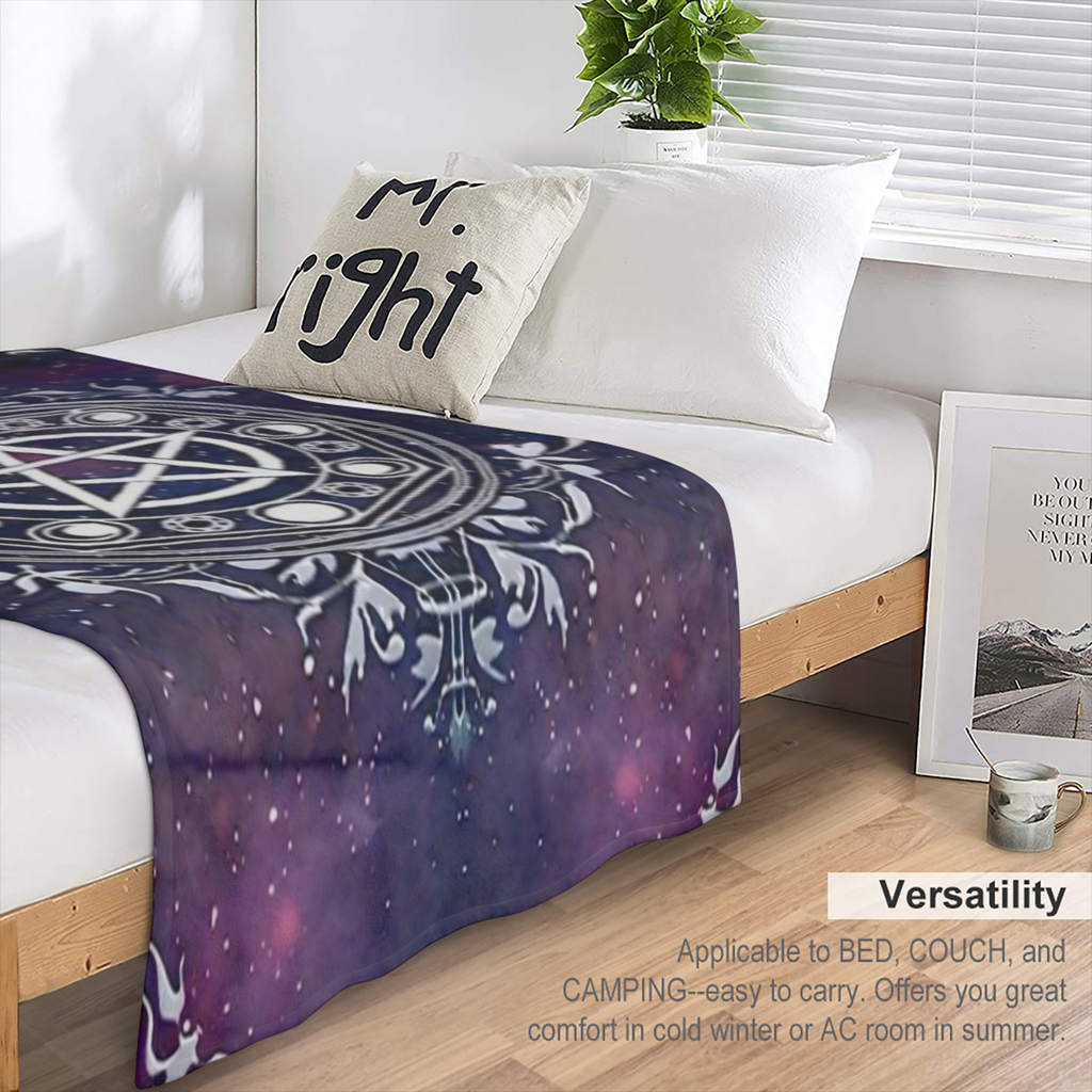Pagan Mystery Mandala Blanket - Polyester Flannel Pentagram Design Bed Sofa Living Room Black Magic Black Craft Theme Large Size