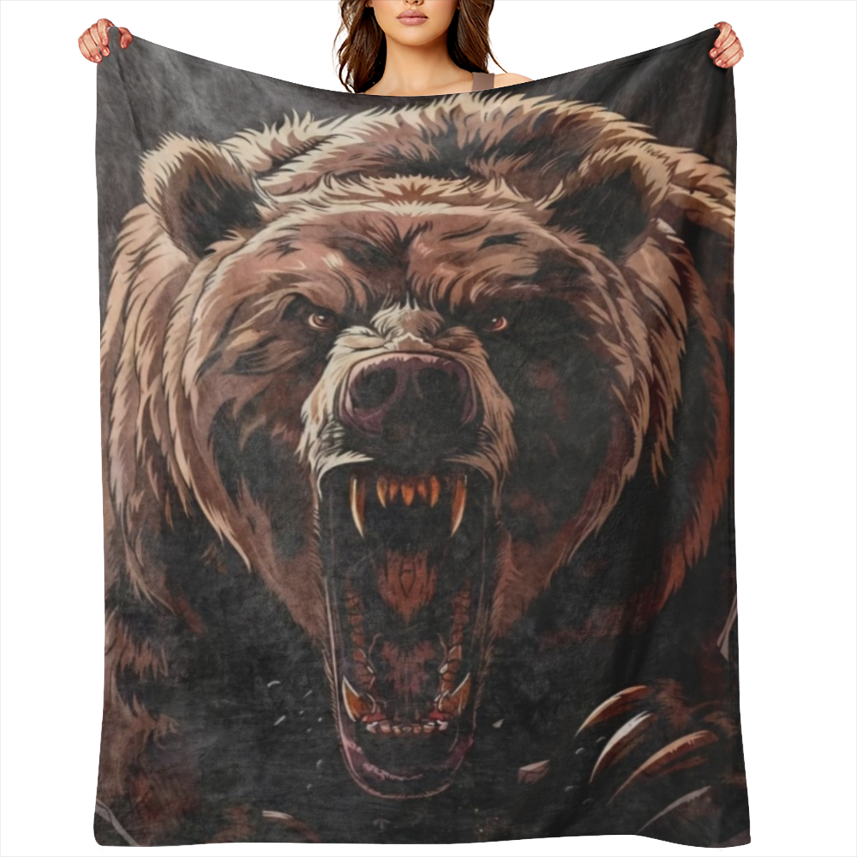 Cozy Angry Bear Pattern Blanket - soft plush flannel for all seasons - Perfect gift for teens and adults, suitable for beds, sofas, chairs - versatile home decor