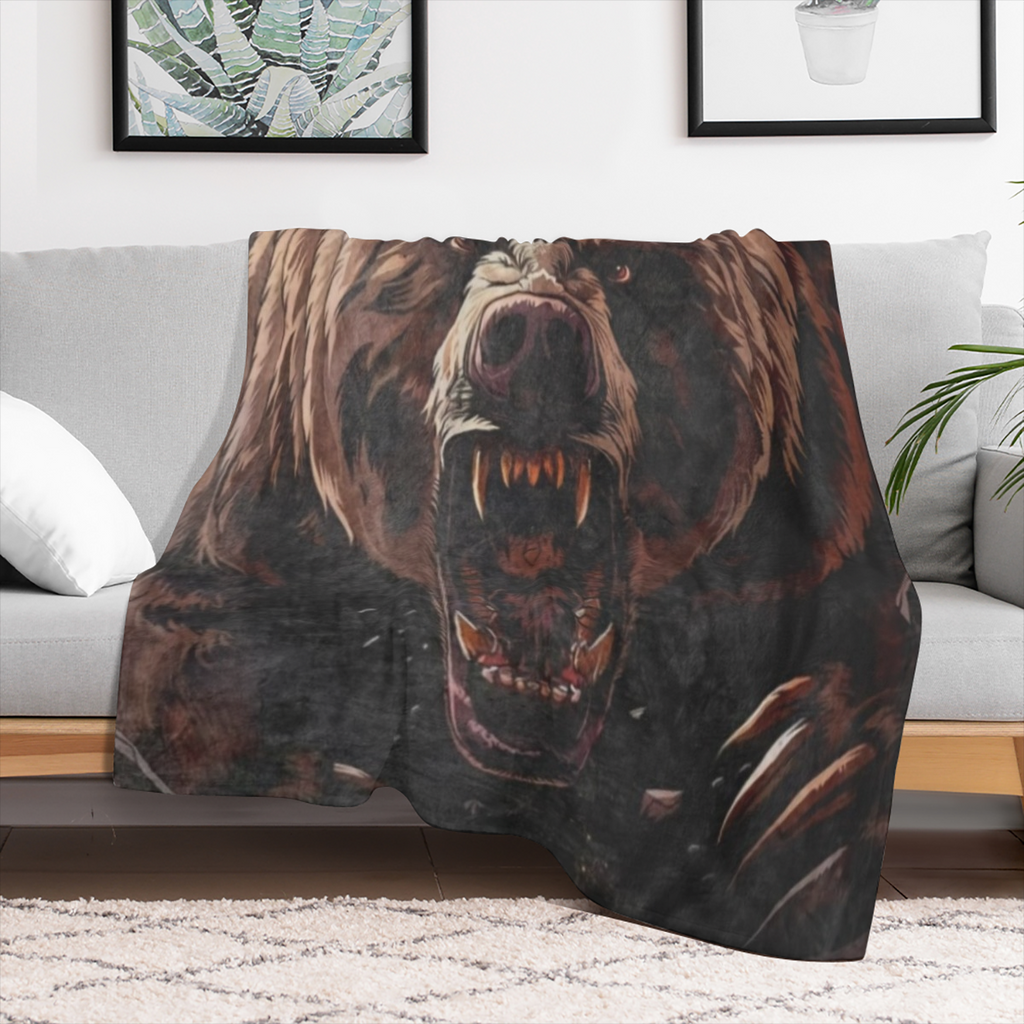 Cozy Angry Bear Pattern Blanket - soft plush flannel for all seasons - Perfect gift for teens and adults, suitable for beds, sofas, chairs - versatile home decor