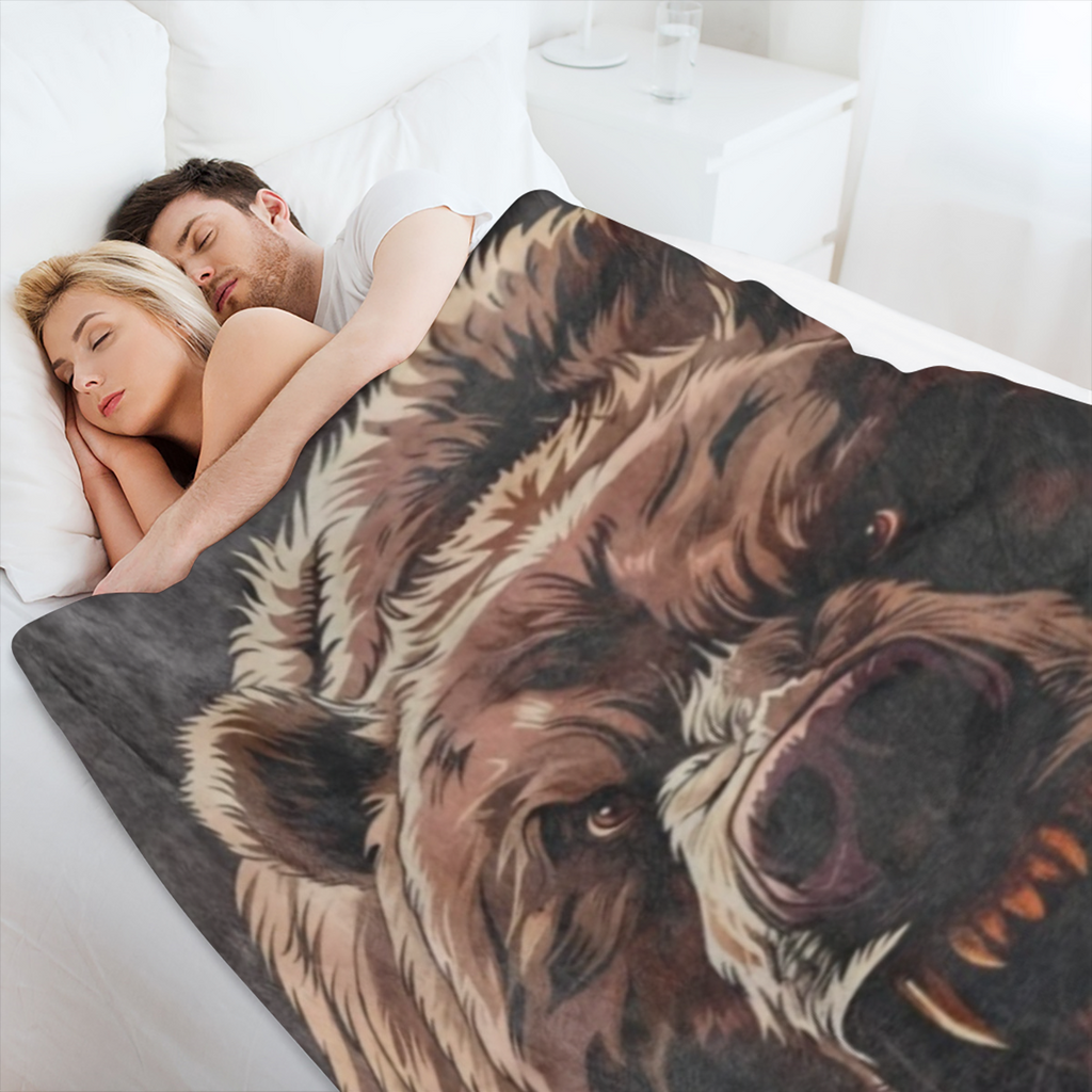 Cozy Angry Bear Pattern Blanket - soft plush flannel for all seasons - Perfect gift for teens and adults, suitable for beds, sofas, chairs - versatile home decor