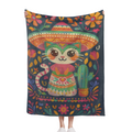 Mexican Traditional Attire Cat Blanket Gifts For Kids Women, Exotic Flowers Potted Cactus Throw Blankets For Sofa Office Couch Room Decor, Cozy Lightweight Warm Soft Throws,