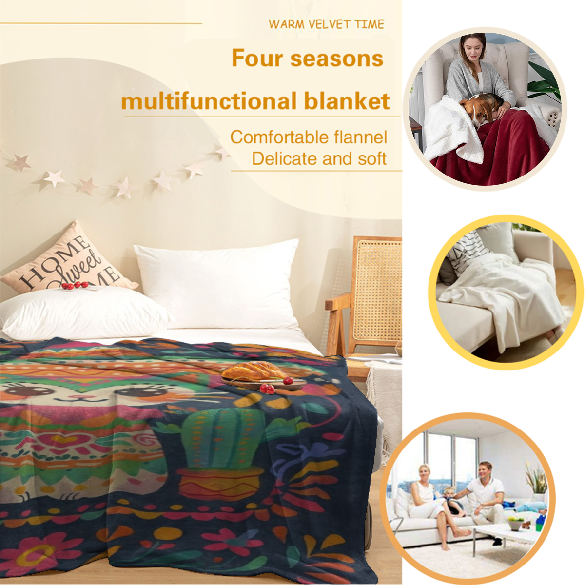 Mexican Traditional Attire Cat Blanket Gifts For Kids Women, Exotic Flowers Potted Cactus Throw Blankets For Sofa Office Couch Room Decor, Cozy Lightweight Warm Soft Throws,