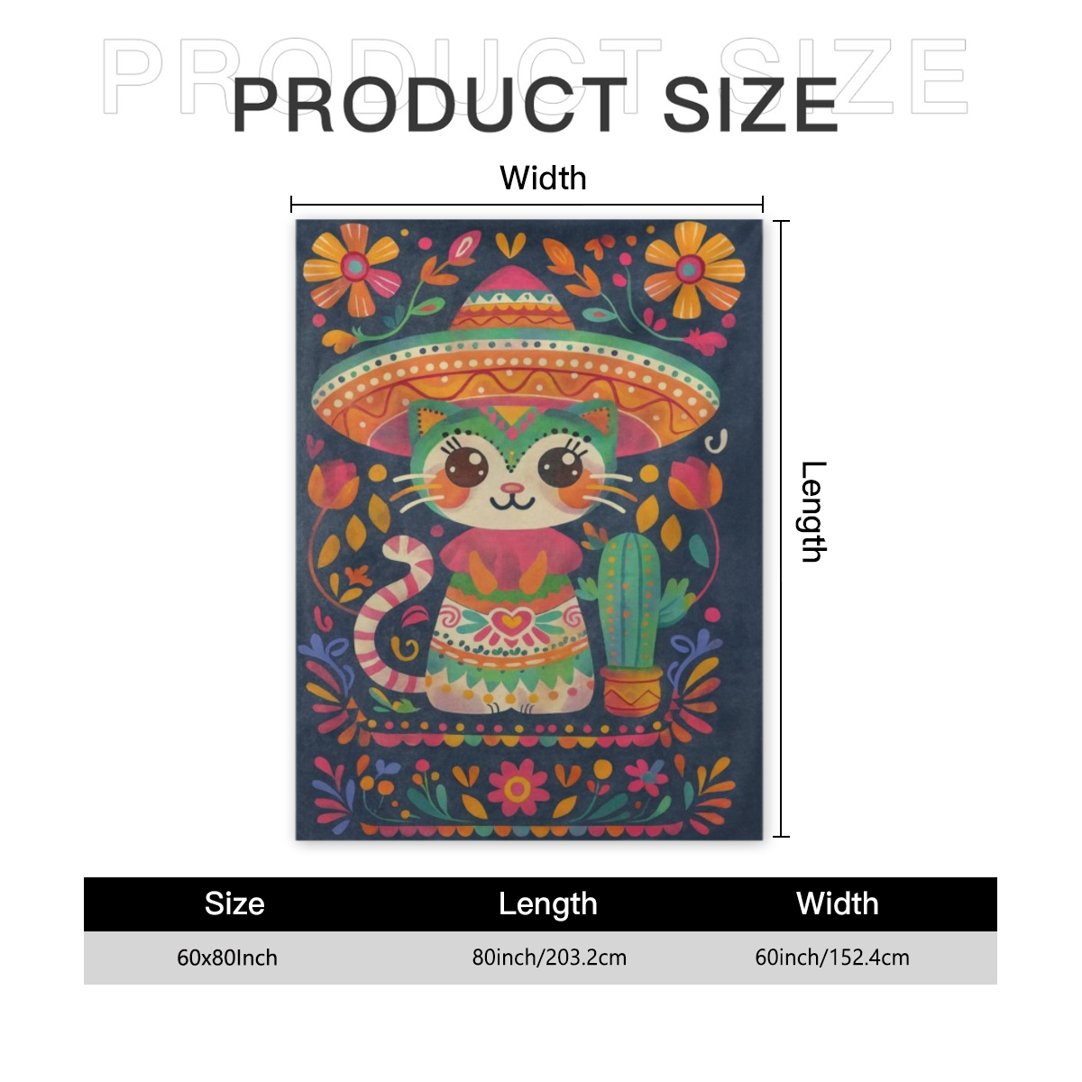 Mexican Traditional Attire Cat Blanket Gifts For Kids Women, Exotic Flowers Potted Cactus Throw Blankets For Sofa Office Couch Room Decor, Cozy Lightweight Warm Soft Throws,