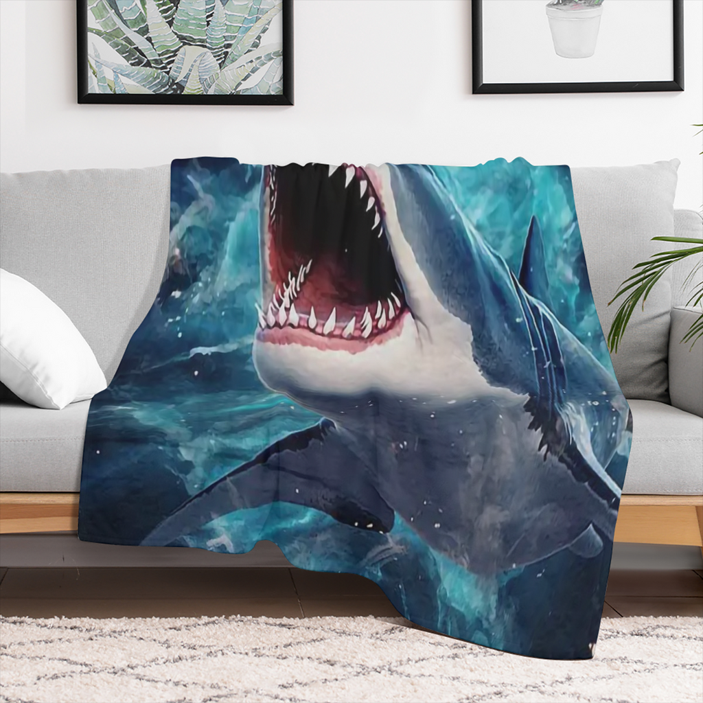 1pc Cozy Shark Blanket - Soft, Lightweight, Flannel Throw Blanket for Sofa, Bed, Travel, Camping, Living Room, Office, Couch, Chair, and Bed - Warm, Plush, Space- Saving, and Versatile