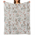 Cute Bunny and Blossom Fleece Blanket 60x80in Rabbit and Floral Throw Blankets, Soft Cozy Lightweight, Ideal for Living Room Home Rustic Farmhouse Decor and Kids Women Girls Spring Gifts