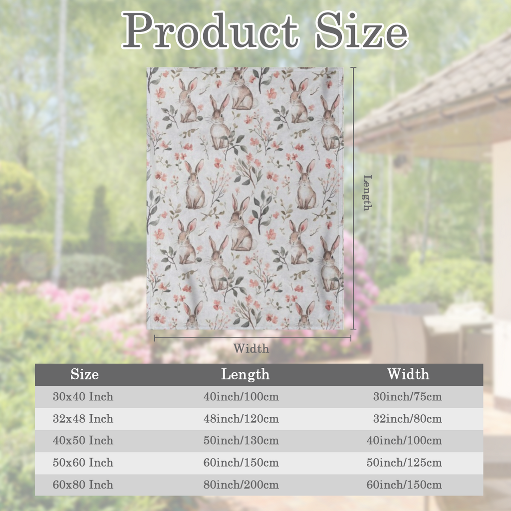 Cute Bunny and Blossom Fleece Blanket 60x80in Rabbit and Floral Throw Blankets, Soft Cozy Lightweight, Ideal for Living Room Home Rustic Farmhouse Decor and Kids Women Girls Spring Gifts