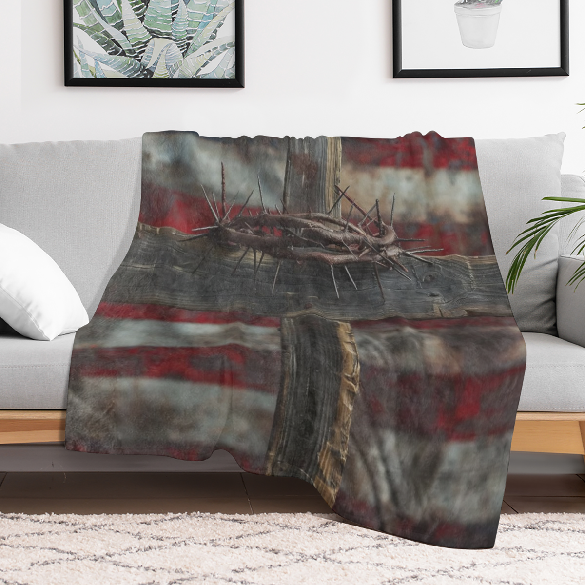 American Flag Cross Throw Blanket 40x50, Patriotic Theme Blankets for Living Room Decor, Soft Flannel Polyester Cozy Gifts for Adults