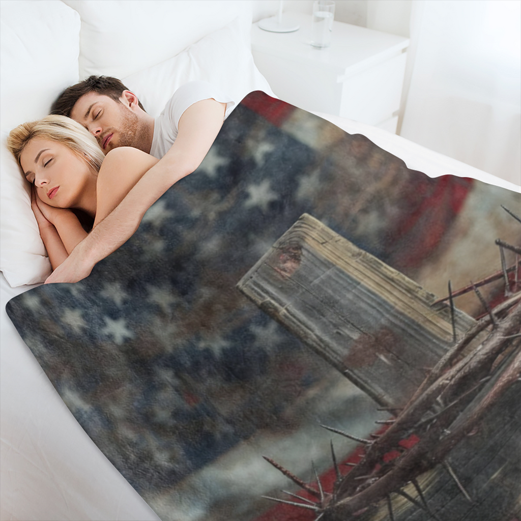 American Flag Cross Throw Blanket 40x50, Patriotic Theme Blankets for Living Room Decor, Soft Flannel Polyester Cozy Gifts for Adults