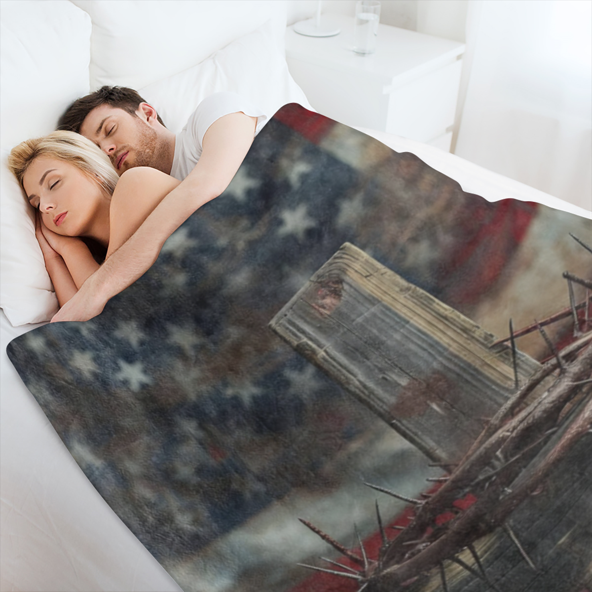 American Flag Cross Throw Blanket 40x50, Patriotic Theme Blankets for Living Room Decor, Soft Flannel Polyester Cozy Gifts for Adults