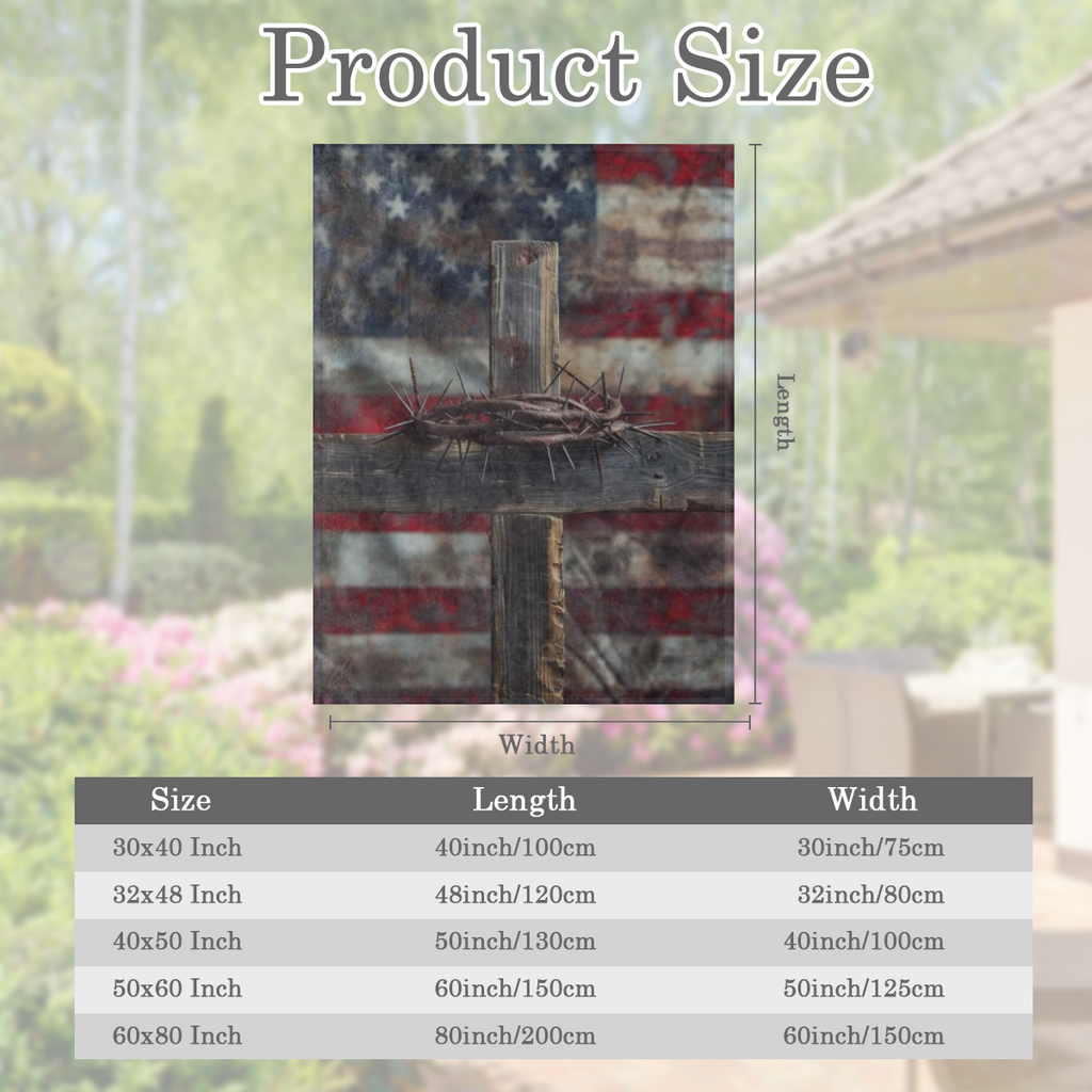 American Flag Cross Throw Blanket 40x50, Patriotic Theme Blankets for Living Room Decor, Soft Flannel Polyester Cozy Gifts for Adults