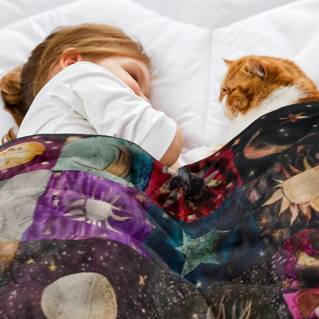 300GSM Vintage Sun And Moon Print Flannel Blanket - Soft Cozy All-Season Throw For Sofa, Bed, Office, Camping, Travel - 100% Polyester Knitted Fabric, Ideal Gift For Any Occasion, Cute Blanket, Seamle