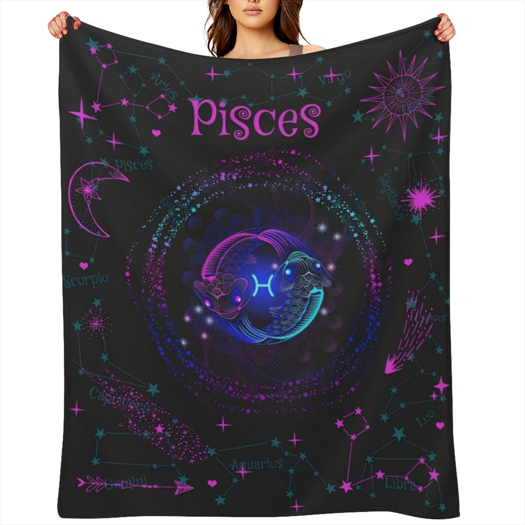Zodiac Blanket for Men Women - Ultra-Soft Micro Fleece Black with Vibrant Constellation Design Leo Gemini Cancer Virgo Libra More Perfect Gift for Birthdays Christmas Home Decor