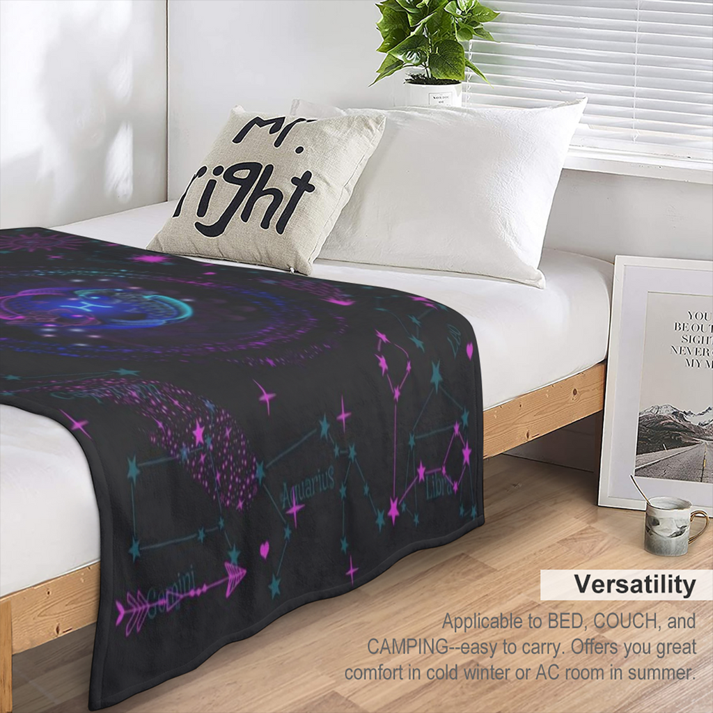Zodiac Blanket for Men Women - Ultra-Soft Micro Fleece Black with Vibrant Constellation Design Leo Gemini Cancer Virgo Libra More Perfect Gift for Birthdays Christmas Home Decor