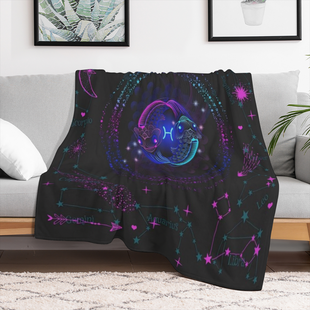 Zodiac Blanket for Men Women - Ultra-Soft Micro Fleece Black with Vibrant Constellation Design Leo Gemini Cancer Virgo Libra More Perfect Gift for Birthdays Christmas Home Decor