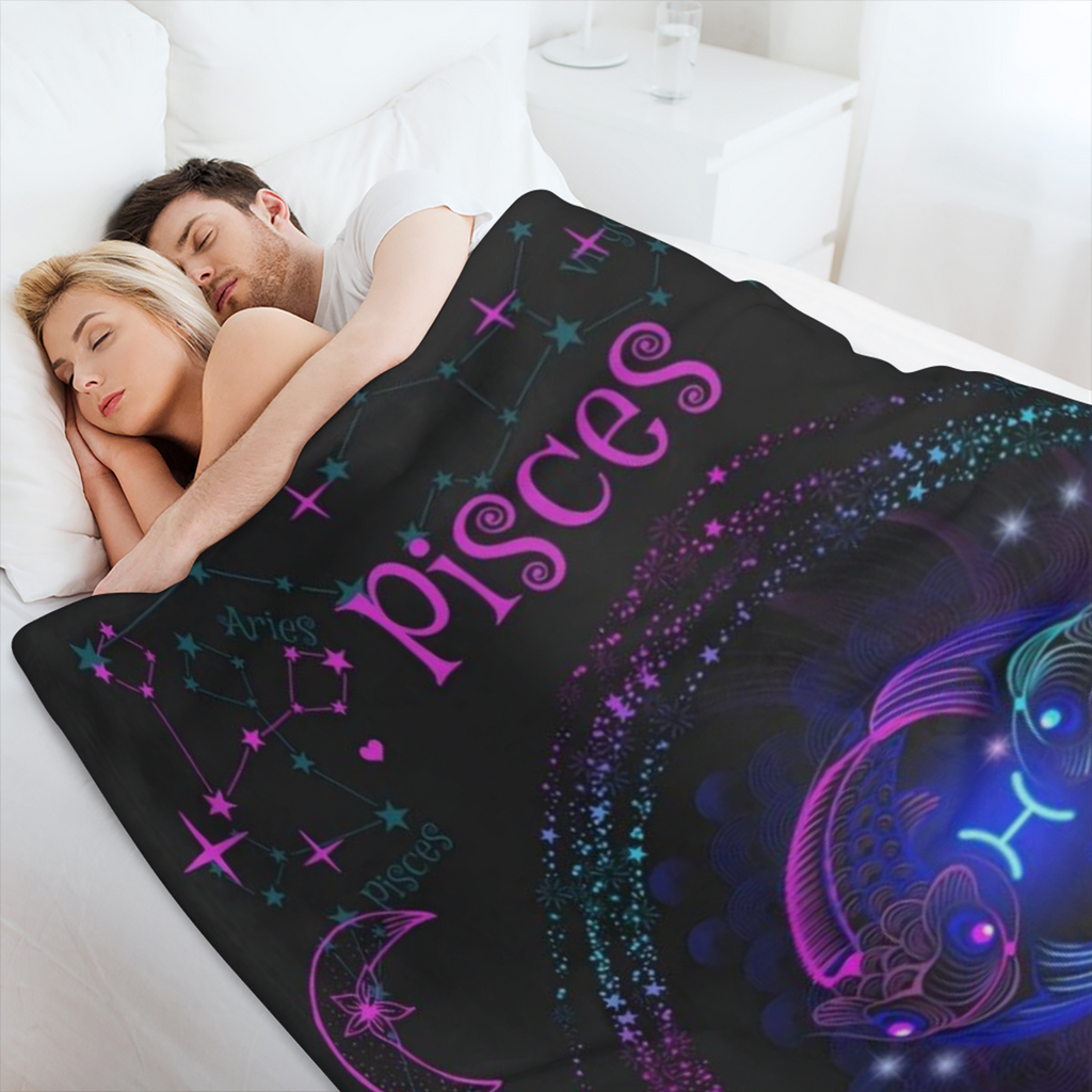 Zodiac Blanket for Men Women - Ultra-Soft Micro Fleece Black with Vibrant Constellation Design Leo Gemini Cancer Virgo Libra More Perfect Gift for Birthdays Christmas Home Decor