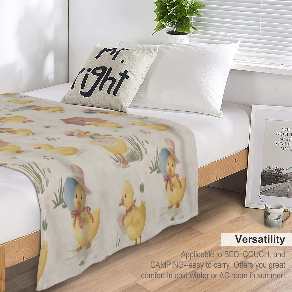Cute Duck Fleece Blanket - Adorable Duckling in Hat and Parasol Throw Blankets, Soft Cozy Lightweight, Ideal for Living Room Home Farmhouse Decor and Women Spring Gifts