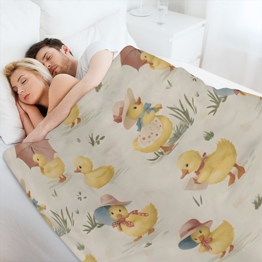 Cute Duck Fleece Blanket - Adorable Duckling in Hat and Parasol Throw Blankets, Soft Cozy Lightweight, Ideal for Living Room Home Farmhouse Decor and Women Spring Gifts