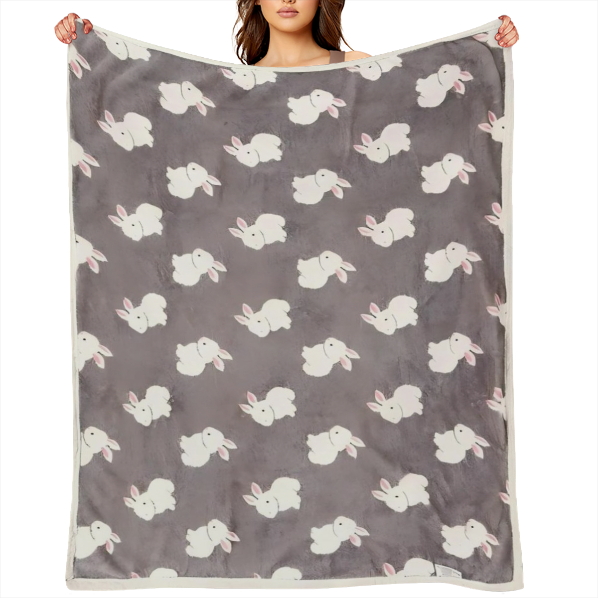 1pc Ultra-Soft Thickened Double-Layer Youngsters' Flannel Blanket with Cute Rabbit Pattern - Cozy, Comfortable, Machine Washable in Gray/Green - Ideal for Spring & Autumn