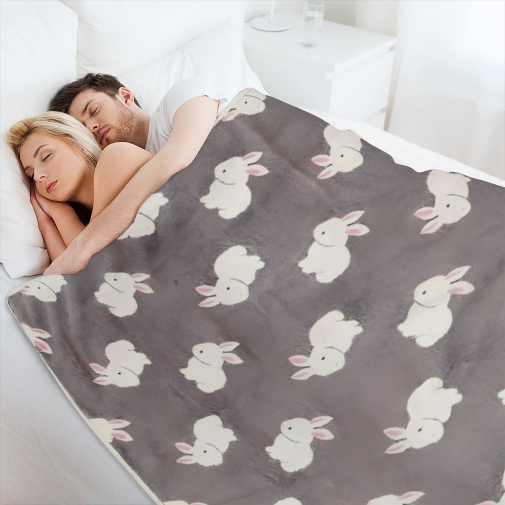 1pc Ultra-Soft Thickened Double-Layer Youngsters' Flannel Blanket with Cute Rabbit Pattern - Cozy, Comfortable, Machine Washable in Gray/Green - Ideal for Spring & Autumn
