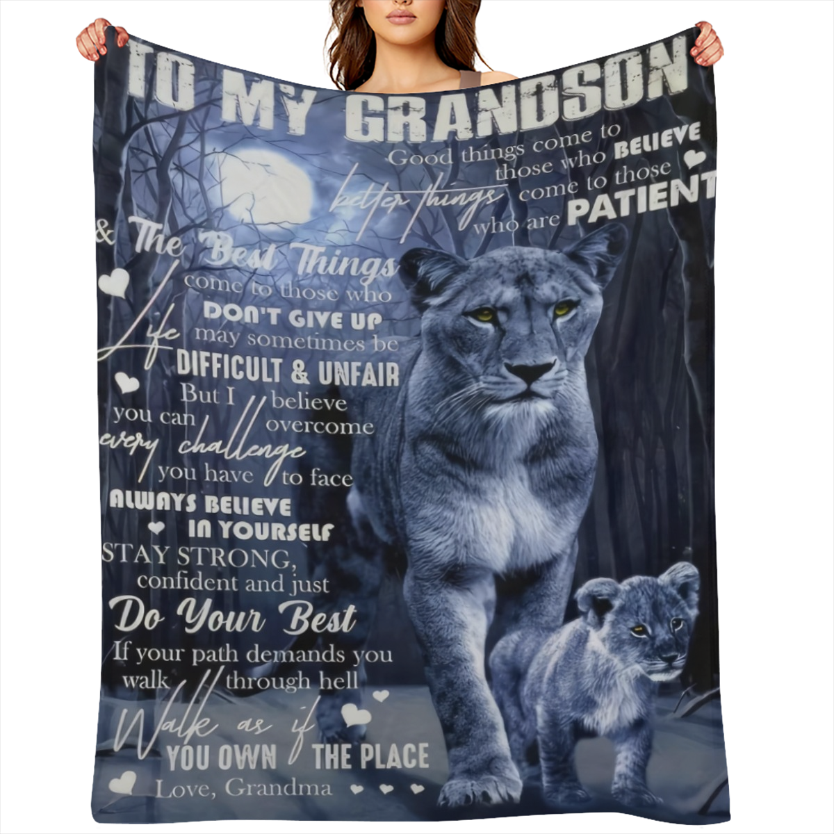 1pc Lion Print Envelope Blanket, To My Grandson From Grandma Flannel Blanket, Soft Warm Throw Blanket Nap Blanket For Couch Sofa Office Bed Camping Travel, Multi- purpose Gift Blanket For All Season