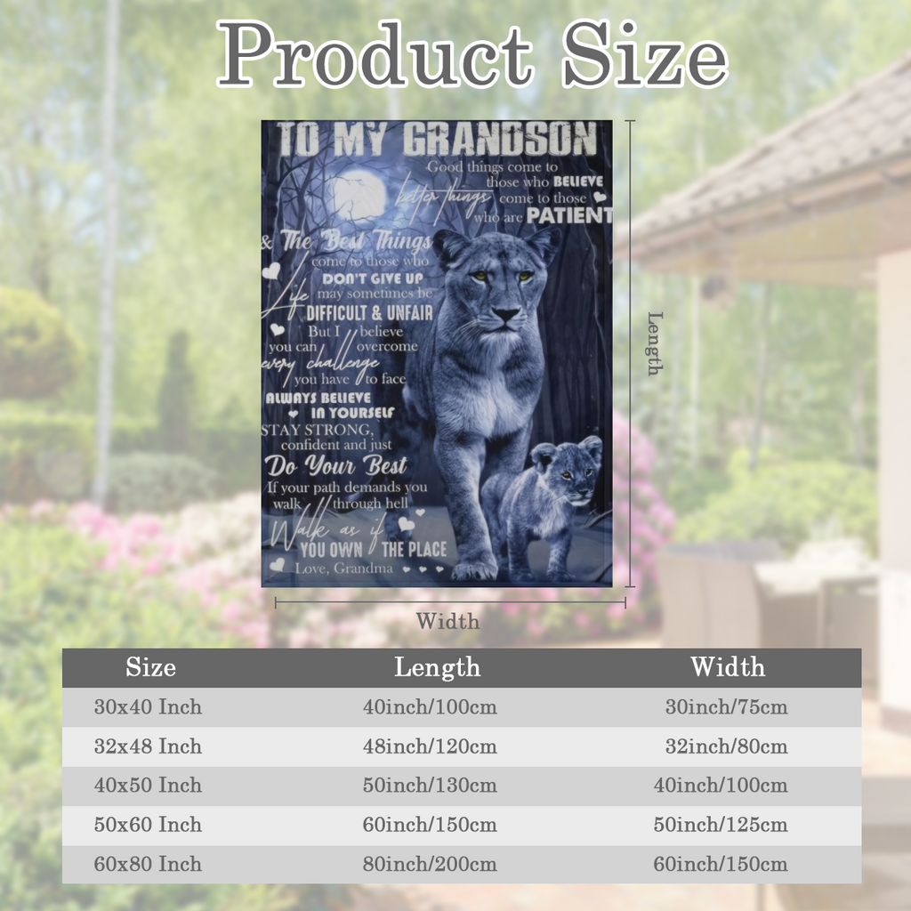 1pc Lion Print Envelope Blanket, To My Grandson From Grandma Flannel Blanket, Soft Warm Throw Blanket Nap Blanket For Couch Sofa Office Bed Camping Travel, Multi- purpose Gift Blanket For All Season