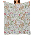 Adorable Rabbit & Floral Blanket, Soft Cozy Flannel Throw Blanket for Bed, Couch, Travel & Home Decor, Lightweight Warm Fuzzy Blankets for Women Men