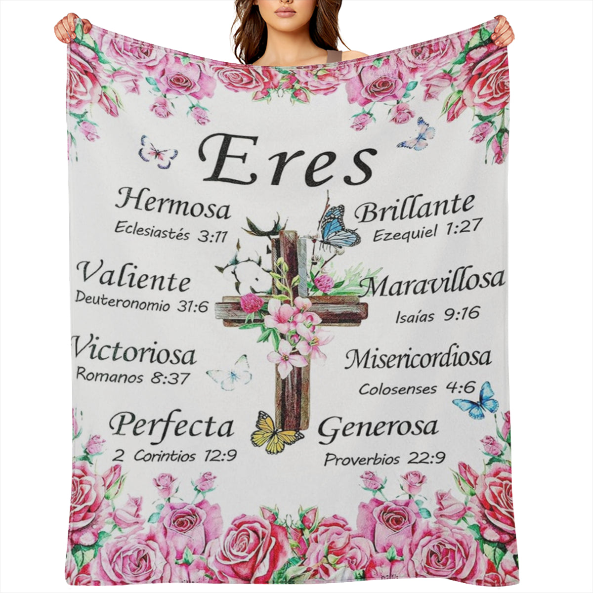 Manta Cristiana Espaola de Buryeah - Regalo Religioso de Franela Suave con Cruz Floral y Versculos Bblicos, Manta Inspiradora para Mujeres, 4 Tamaos ( de 30x40in a 50x60in) , Lavable a Mquina, Diseo F