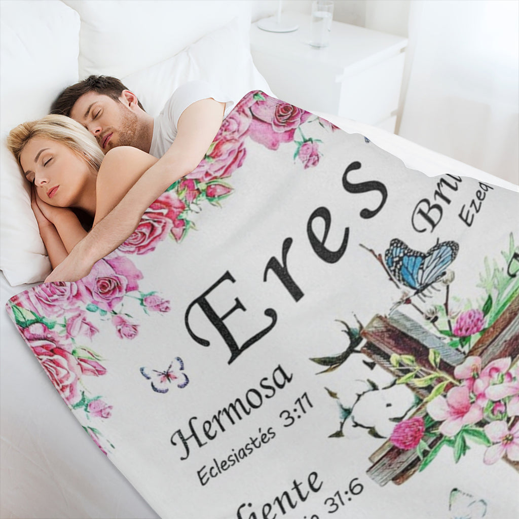 Manta Cristiana Espaola de Buryeah - Regalo Religioso de Franela Suave con Cruz Floral y Versculos Bblicos, Manta Inspiradora para Mujeres, 4 Tamaos ( de 30x40in a 50x60in) , Lavable a Mquina, Diseo F