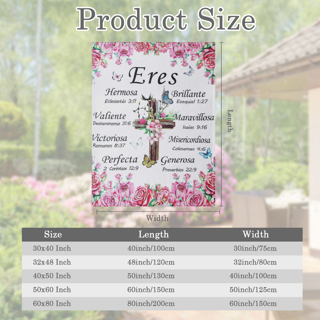 Manta Cristiana Espaola de Buryeah - Regalo Religioso de Franela Suave con Cruz Floral y Versculos Bblicos, Manta Inspiradora para Mujeres, 4 Tamaos ( de 30x40in a 50x60in) , Lavable a Mquina, Diseo F