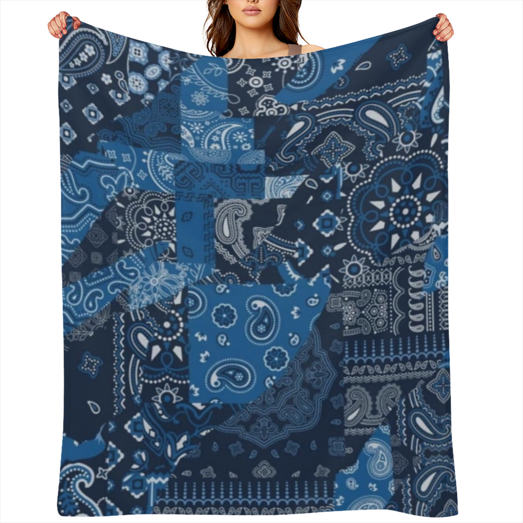 Blue Bandana Paisley Style Blanket Soft Warm Fuzzy Fleece Blanket Lightweight Throw Blanket for Couch Bed, Fashion, 280GSM CozyFlannel MultiSizes, 4 Sizes Available ( 30x40in 40x50in 50x60in 60x882in)