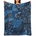 Blue Bandana Paisley Style Blanket Soft Warm Fuzzy Fleece Blanket Lightweight Throw Blanket for Couch Bed, Fashion, 280GSM CozyFlannel MultiSizes, 4 Sizes Available ( 30x40in 40x50in 50x60in 60x882in)
