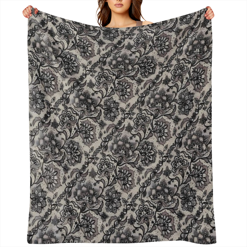 Luxurious Gothic-Inspired Flannel Throw Blanket - Soft Cozy Reversible with Intricate Floral Butterfly Design - Ideal for Couch Bed Camping - Easy Care All-Season Comfort