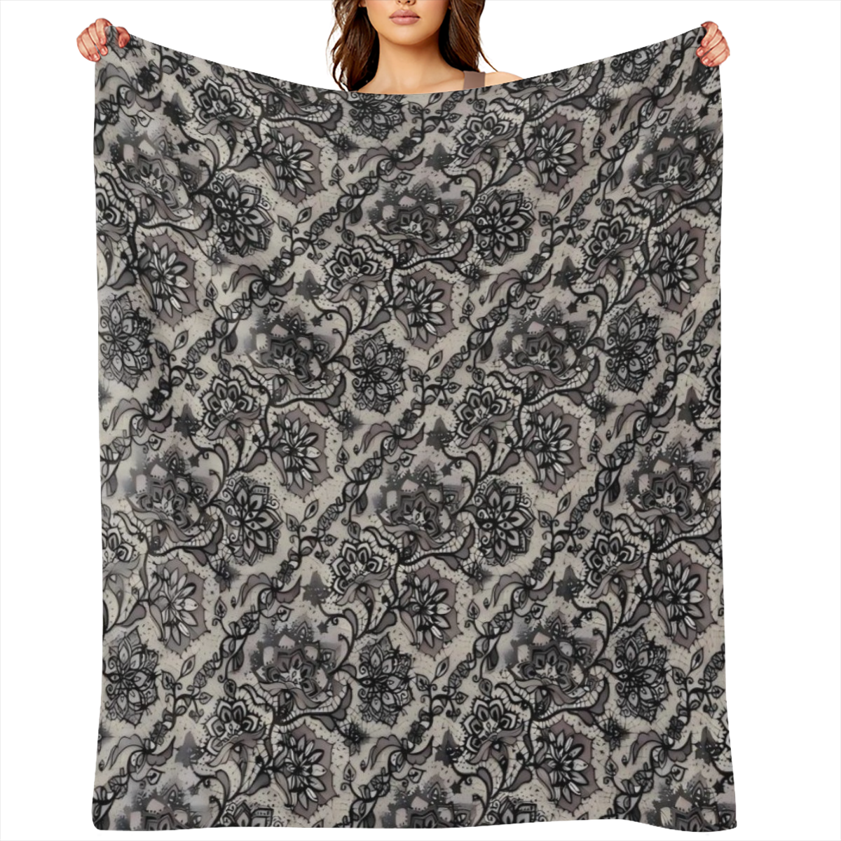 Luxurious Gothic-Inspired Flannel Throw Blanket - Soft Cozy Reversible with Intricate Floral Butterfly Design - Ideal for Couch Bed Camping - Easy Care All-Season Comfort