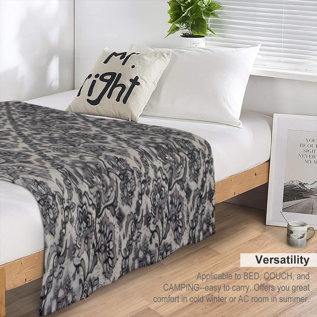 Luxurious Gothic-Inspired Flannel Throw Blanket - Soft Cozy Reversible with Intricate Floral Butterfly Design - Ideal for Couch Bed Camping - Easy Care All-Season Comfort