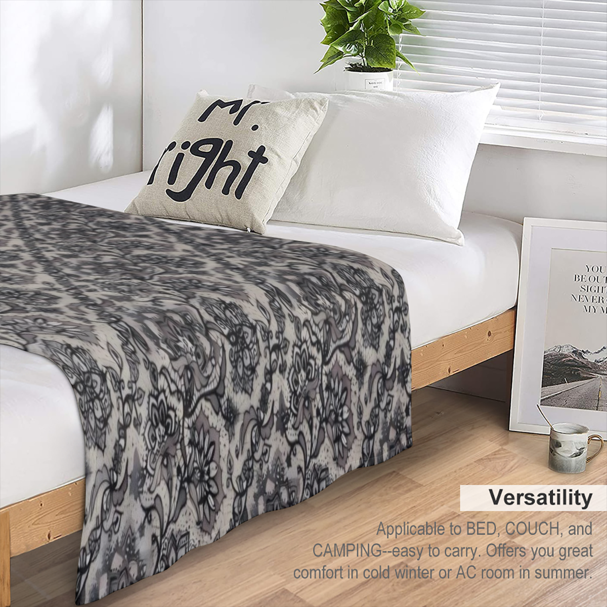 Luxurious Gothic-Inspired Flannel Throw Blanket - Soft Cozy Reversible with Intricate Floral Butterfly Design - Ideal for Couch Bed Camping - Easy Care All-Season Comfort