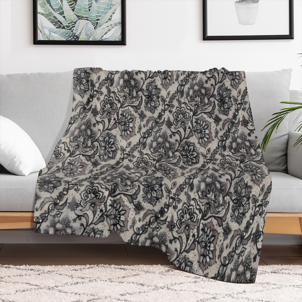Luxurious Gothic-Inspired Flannel Throw Blanket - Soft Cozy Reversible with Intricate Floral Butterfly Design - Ideal for Couch Bed Camping - Easy Care All-Season Comfort